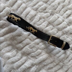 Vintage Donna Katz black Leather Belt with Gold leopards